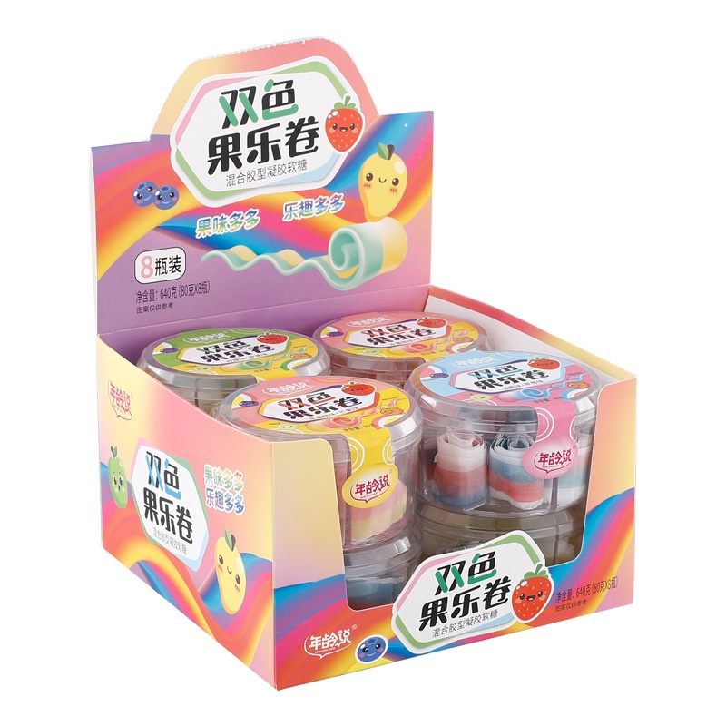 [ Kẹo tuổi thơ ] Combo 3 hộp Kẹo cuộn trái cây 7 sắc cầu vồng siêu dài mềm ăn vặt đã nghiền hộp 80g
