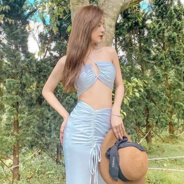 Bikini đi biển nữ đồ bơi cách tân phối chân vấy sexy kín đáo