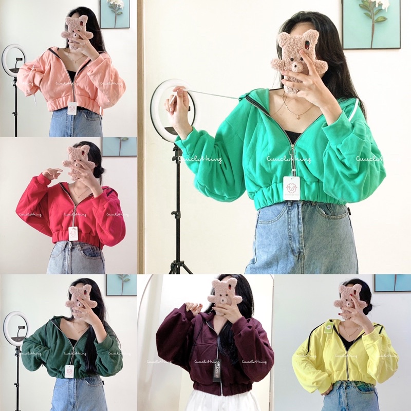Áo Khoác Nữ Croptop Tay Phồng Chất Nỉ Ngoại Dáng Lửng Cá Tính