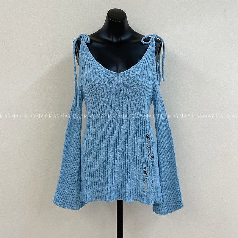 ♝Đầm Dệt Kim Tay Dài Hở Vai Phối Ren Thời Trang Mùa Hè Dành Cho Nữ