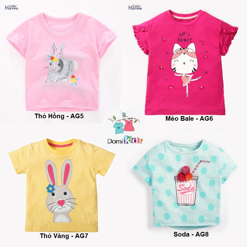 [Chính Hãng] Áo Phông Cho Bé Gái Little Maven - Áo Thun 3D Cộc Tay Cotton Domikids Từ 2-7 Tuổi Phong Cách Âu Mỹ