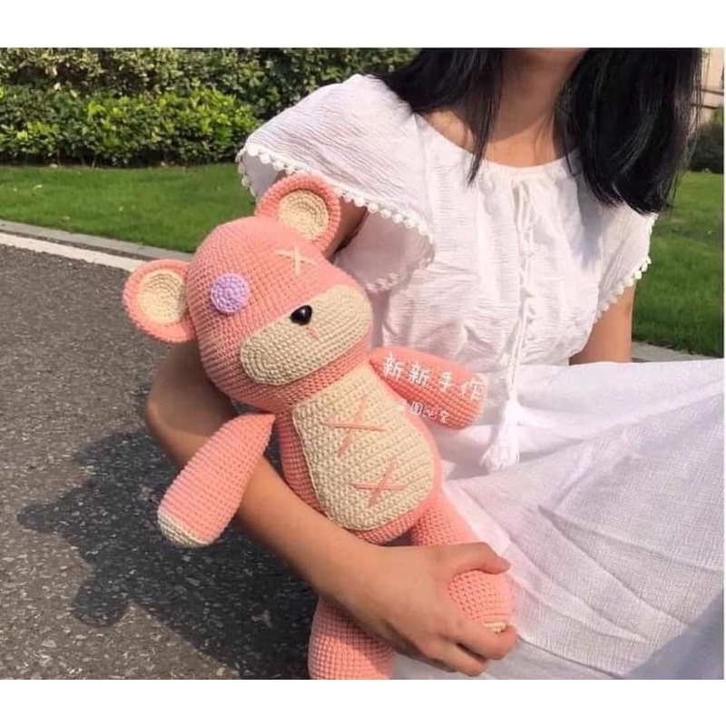 Gấu Bearbrick Nhồi Bông Bằng Len Dễ Thương Làm Quà Tặng - Thú Bông Handmade Đan Móc Thủ Công Bằng Tay