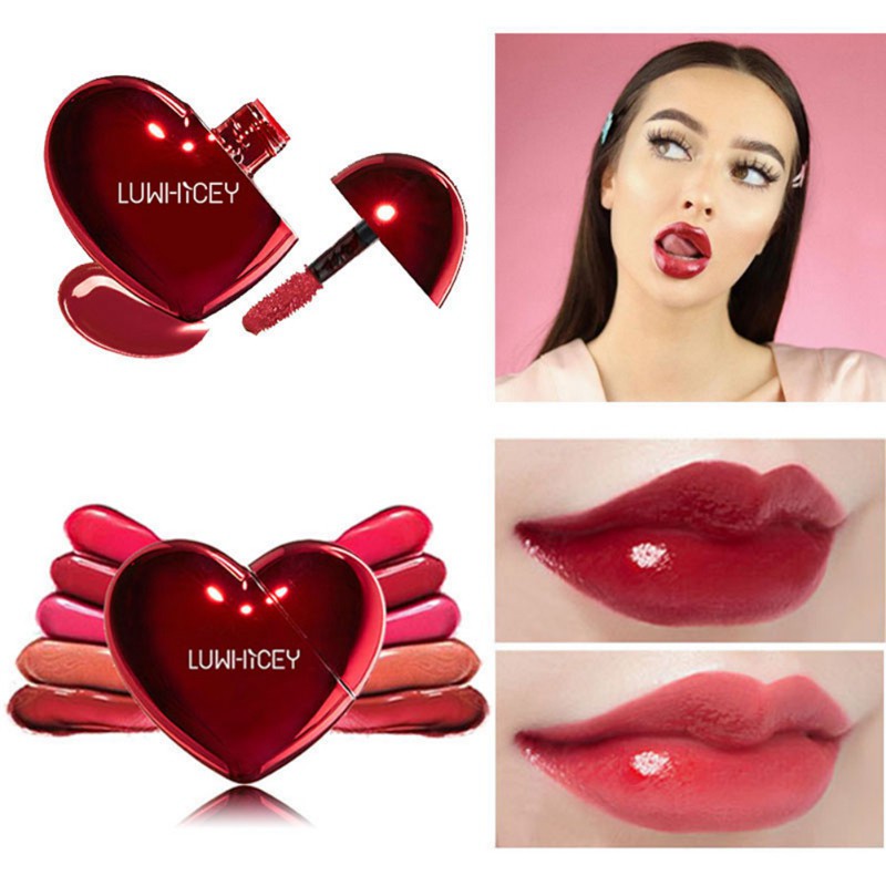 [Hàng mới về] Son kem ddưỡng ẩm chống dính lên màu nhanh lâu trôi thiết kế vỏ hình trái tim | BigBuy360 - bigbuy360.vn