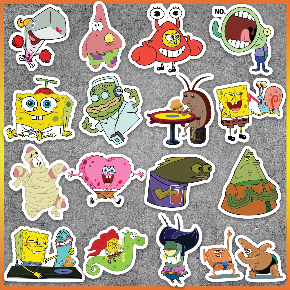 Set 50 cái Sticker Spongebob chống nước, Hình Dán Spongebob cute, Decal Spongebob dán vali, laptop