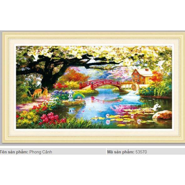 Tranh thêu chữ thập phong cảnh nhà vườn 3D 53570 (97x57) chưa thêu