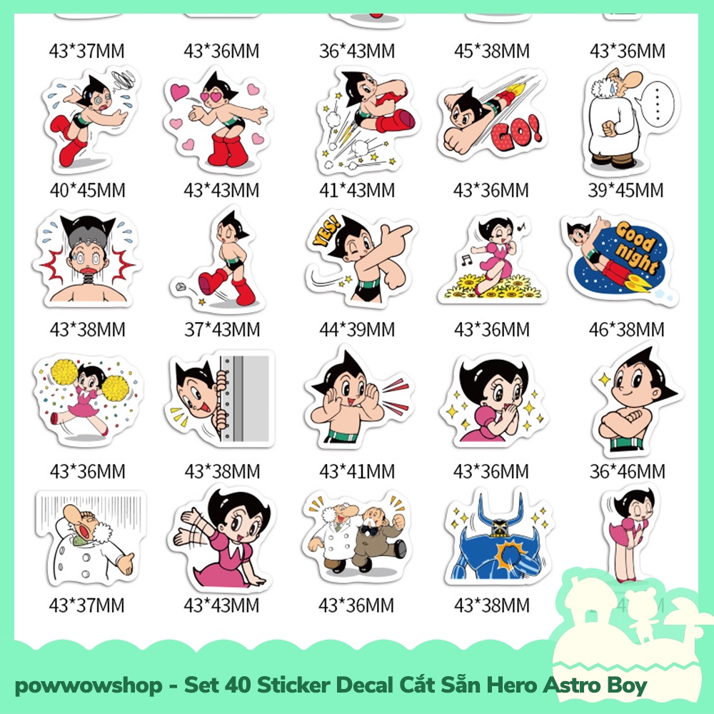 [Sẵn VN - Hỏa Tốc] Set 40 Sticker Mini Decal Dán Trang Trí Vật Dụng Mẫu Hero Astro Boy Classic
