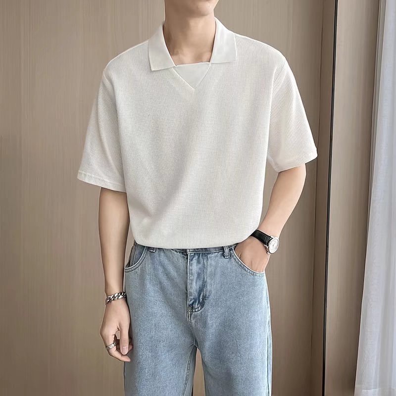Áo Thun POLO Tay Ngắn Dáng Rộng Màu Trơn Phong Cách Hàn Quốc Thời Trang Mùa Hè Size M-2XL