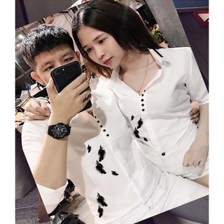 [SIÊU PHẨM] Áo Sơ Mi Cặp Đôi 5 Nút Cách Điệu Họa Tiết | Áo Đôi Nam Nữ Đẹp (Ảnh thật)