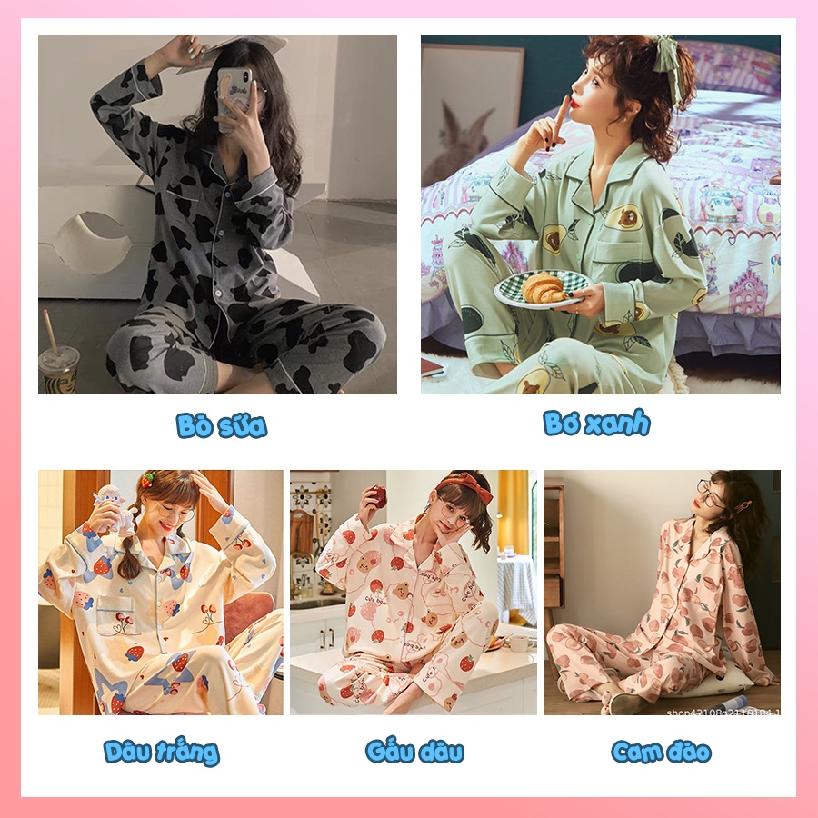 Đồ bộ nữ pijama mặc nhà tiểu thư tay dài họa tiết dễ thương bigsize cao cấp chất thô hàn mềm mại PJMDAI04