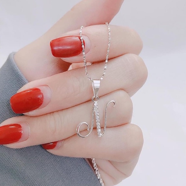 Dây chuyền nữ, mặt Chữ cái cách điệu xinh xắn dây chạm lấp lánh nhỏ xinh. Dây bền đẹp Mainomi Shop Bạc Xinh
