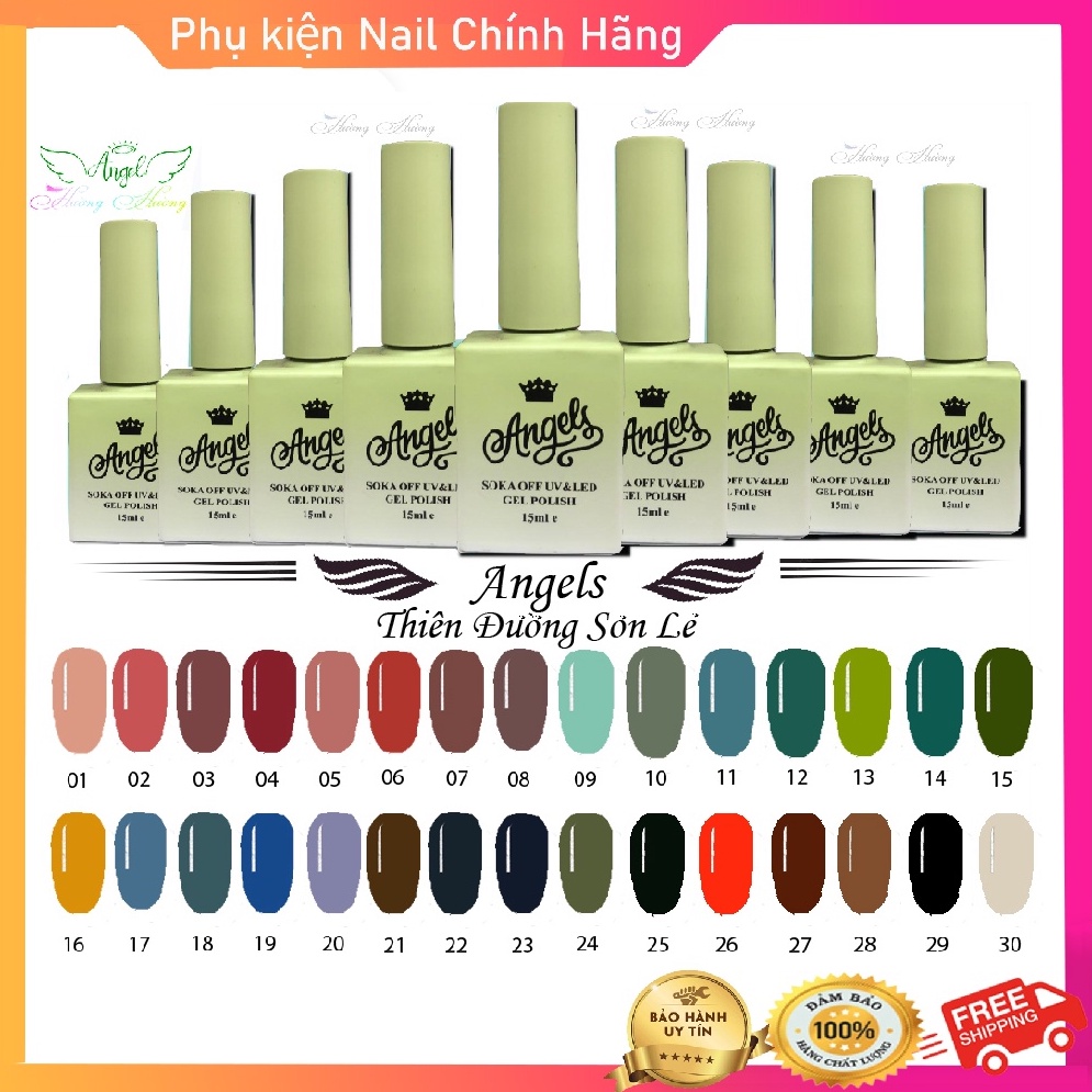 Set sơn gel 30 màu hiệu Angel lẻ chai 15ml, nước sơn móng tay mới chính hãng hàn quốc (habo, nghi thảo)