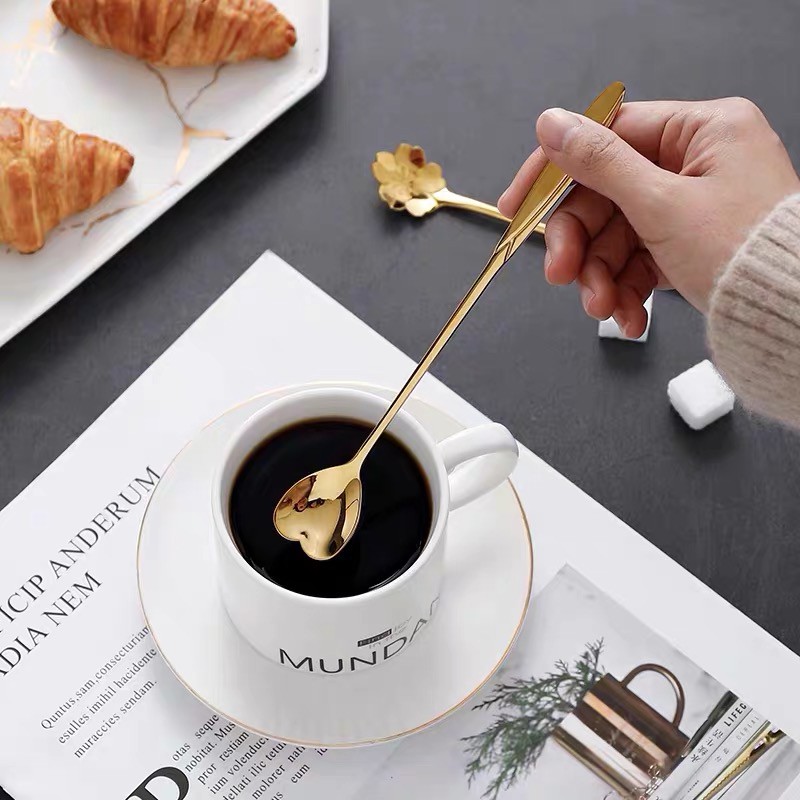 Muỗng Cà Phê Cán Dài Hình Hoa Bằng Thép Không Gỉ
