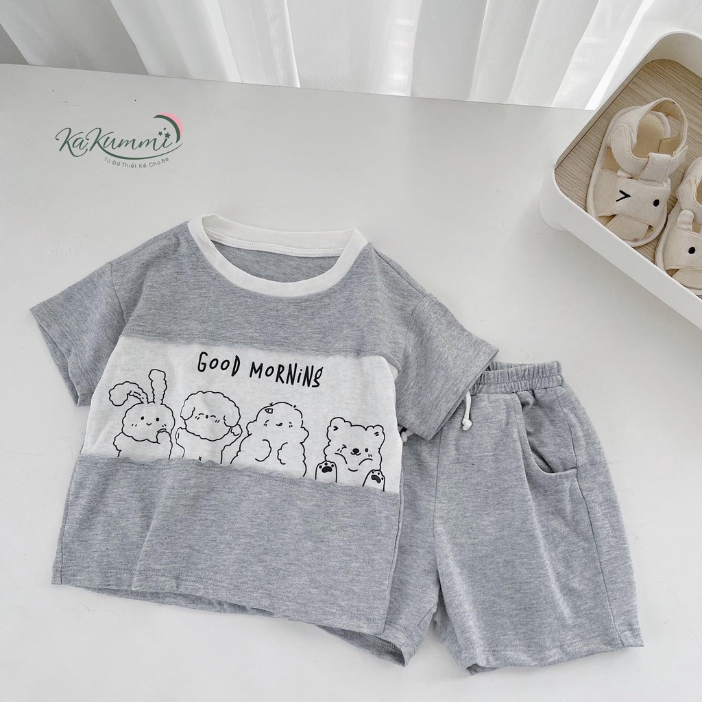 Set cộc tay cho bé hình thú cưng, bộ quần áo mùa hè 100% cotton NH01 Kakummi