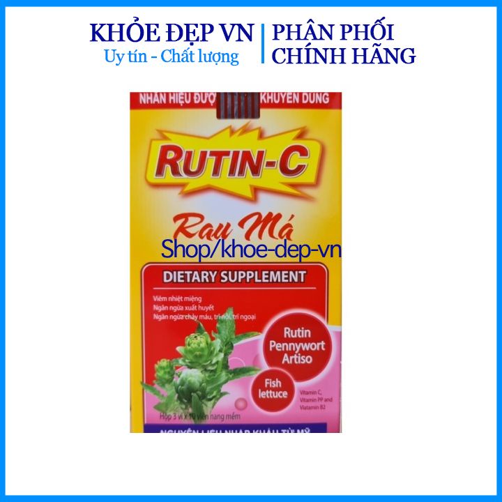 Viên uống Rutin c rau má hỗ trợ giúp nhuận tràng, giảm táo bón, hỗ trợ giảm nguy cơ bị trĩ - Hộp vỉ 30 viên