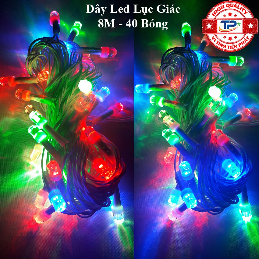 Dây đèn Led lục giác dài 8m Chớp nháy nhiều màu trang trí Gia Đình, Quán, Noel, ... Chúc Mừng Năm Mới Tết 2022