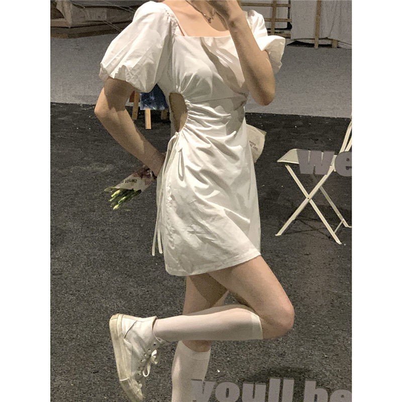 Đầm Trắng Tay Phồng Chiết Eo Thời Trang Mùa Hè 2021 Cho Nữ | BigBuy360 - bigbuy360.vn