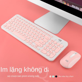 ♨✟✆Tắt tiếng bàn phím và chuột không dây chuột cho cô gái văn phòng Bàn phím sô cô la Bàn phím punk và bộ chuột