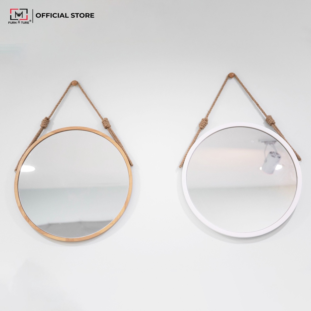 Gương tròn khung gỗ kèm dây thừng treo tường D50 MW FURNITURE - Nội thất trang trí