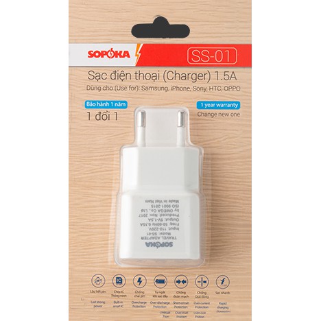 Củ Sạc điện thoại 1A - 1.5A chính hãng Sopoka dùng sạc các thiết bị điện đài radio