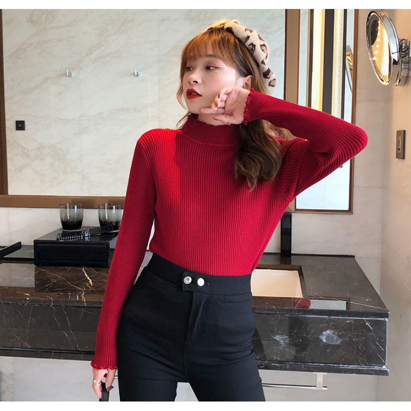 Áo sweater dệt kim màu trơn tay dài xinh xắn cho nữ | BigBuy360 - bigbuy360.vn