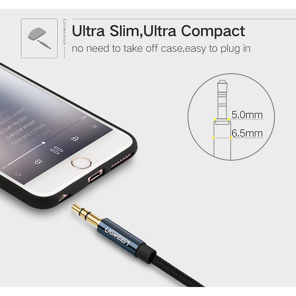 Cáp Audio 3.5mm Sợi Siêu Mỏng Cao Cấp UGREEN AV112 - Blue