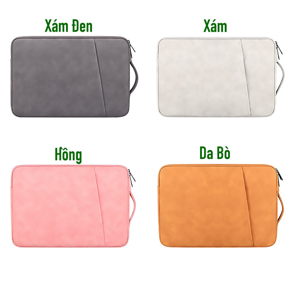 Túi chống sốc laptop SmileBox 2 ngăn có quai xách đứng, vân da mịn chống thấm cho macbook pro, laptop 13 inch, 14 inc...