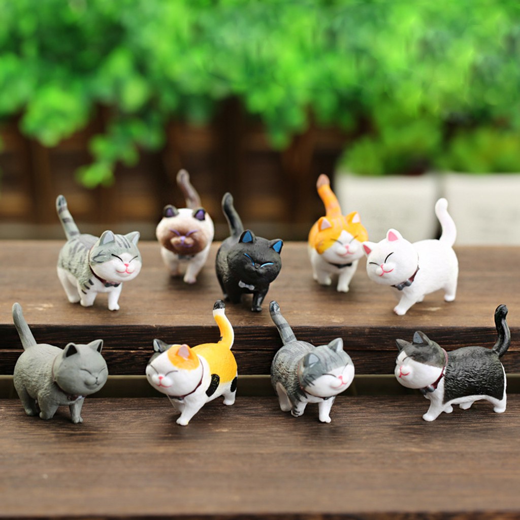 9 Pcs Solid PVC Cats Figures Desktop Kitten Figures Dolls for Car Dashboard