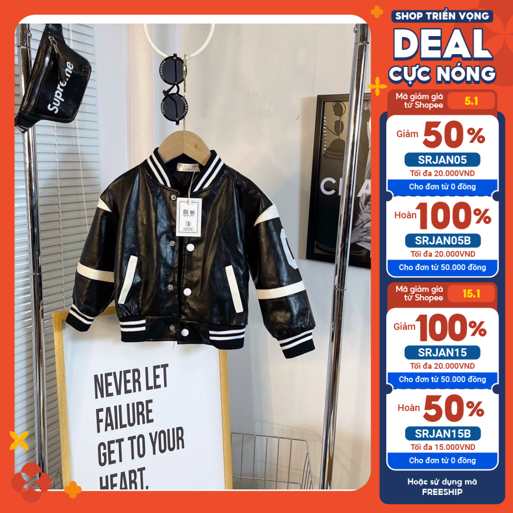 Áo khoác bé trai, bé gái, áo khoác da bomber 2 lớp dày dặn chữ C khuy bấm xịn xò cho bé 8-28kg-Bm_babyshop68