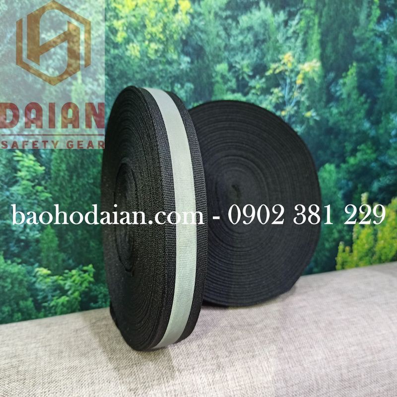Dây phản quang vải màu đen sọc xám 2cm x 50m (1 cuộn)