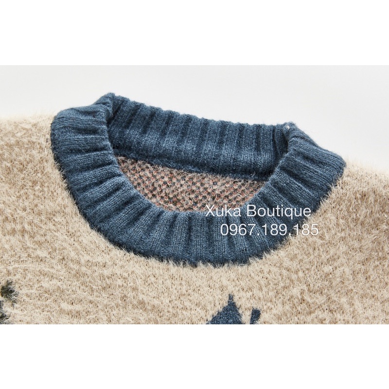 Áo Len Lông Thỏ Angou Siêu Mềm Giáng Sinh / Noel Bé Trai Bé Gái Từ 6 Đến 16Kg