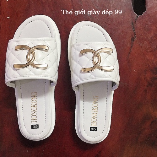 Dép nữ chaner quai ngang đế cao 5cm siêu nhẹ có 2 màu đen và trắng xinh xắn