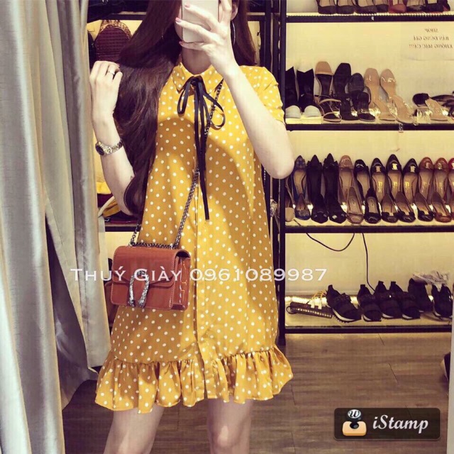 Đầm bi suông đuôi cá tay con