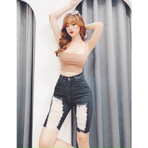 quần ngố jean form ôm lưng ( cạp ) siêu cao co giãn tốt ( hình thật 100%)