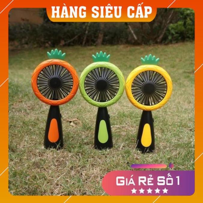 [Hàng xịn] Quạt mini cầm tay để bàn hình quả dứa  tích điện cầm 2 mức gió (tặng dây sạc) nhỏ gọn dễ sử dụng