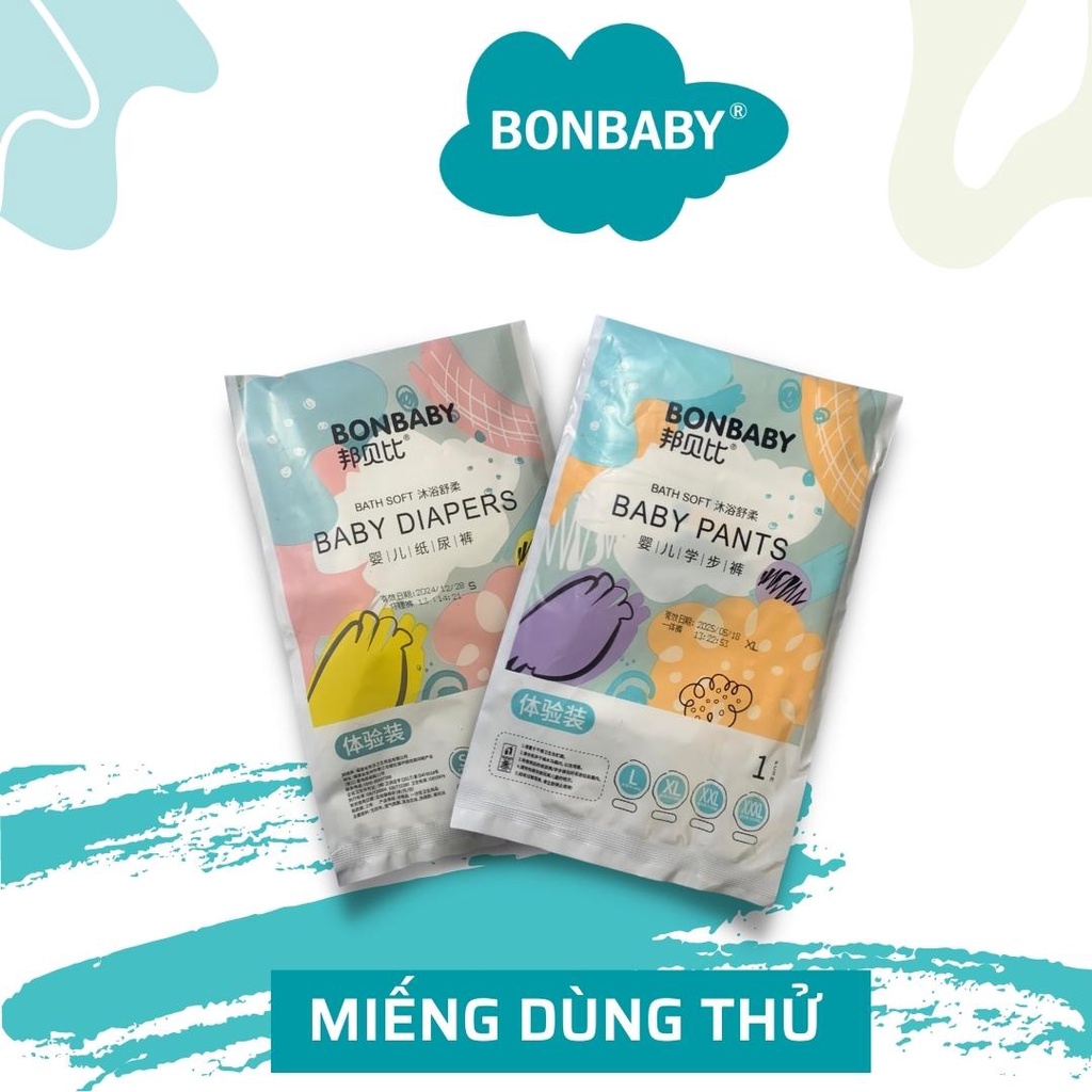 Tã dán Tã quần Bonbaby siêu mềm mỏng thấm hút chống tràn hiệu quả S50 M48 L48 XL42 XXL38 XXXL36 - Miếng dùng thử