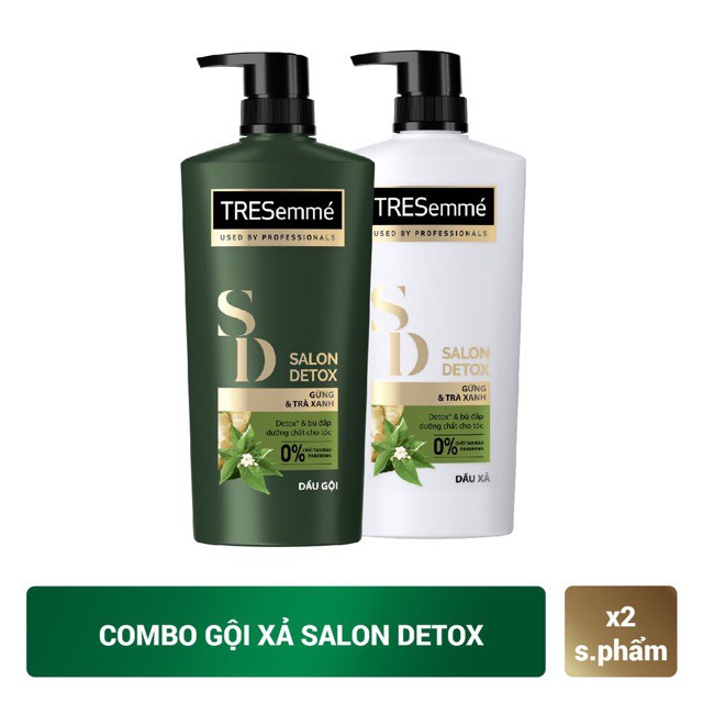 Combo Dầu gội 650g và Dầu Xả 620g Tresemmé Salon Detox gừng và trà xanh Detox tóc chắc khỏe