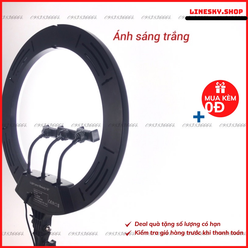 Đèn livestream 45cm 3 kẹp điện thoại trợ sáng bán hàng,dạy online,makeup ( tặng kèm đièu khiển)