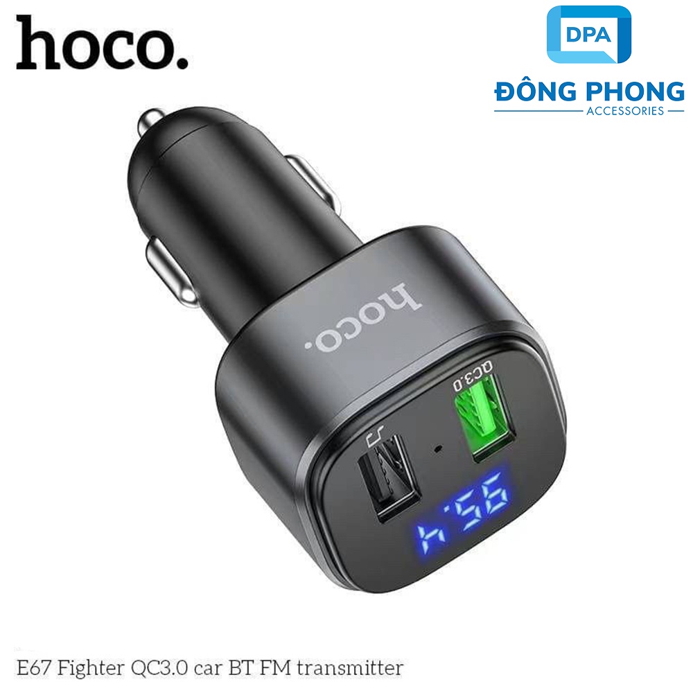 Tẩu Sạc Nhanh Xe Hơi Đa Năng Hoco E67 Chính Hãng ( Sạc Nhanh 18W, Bluetooth 5.0, USB, FM )