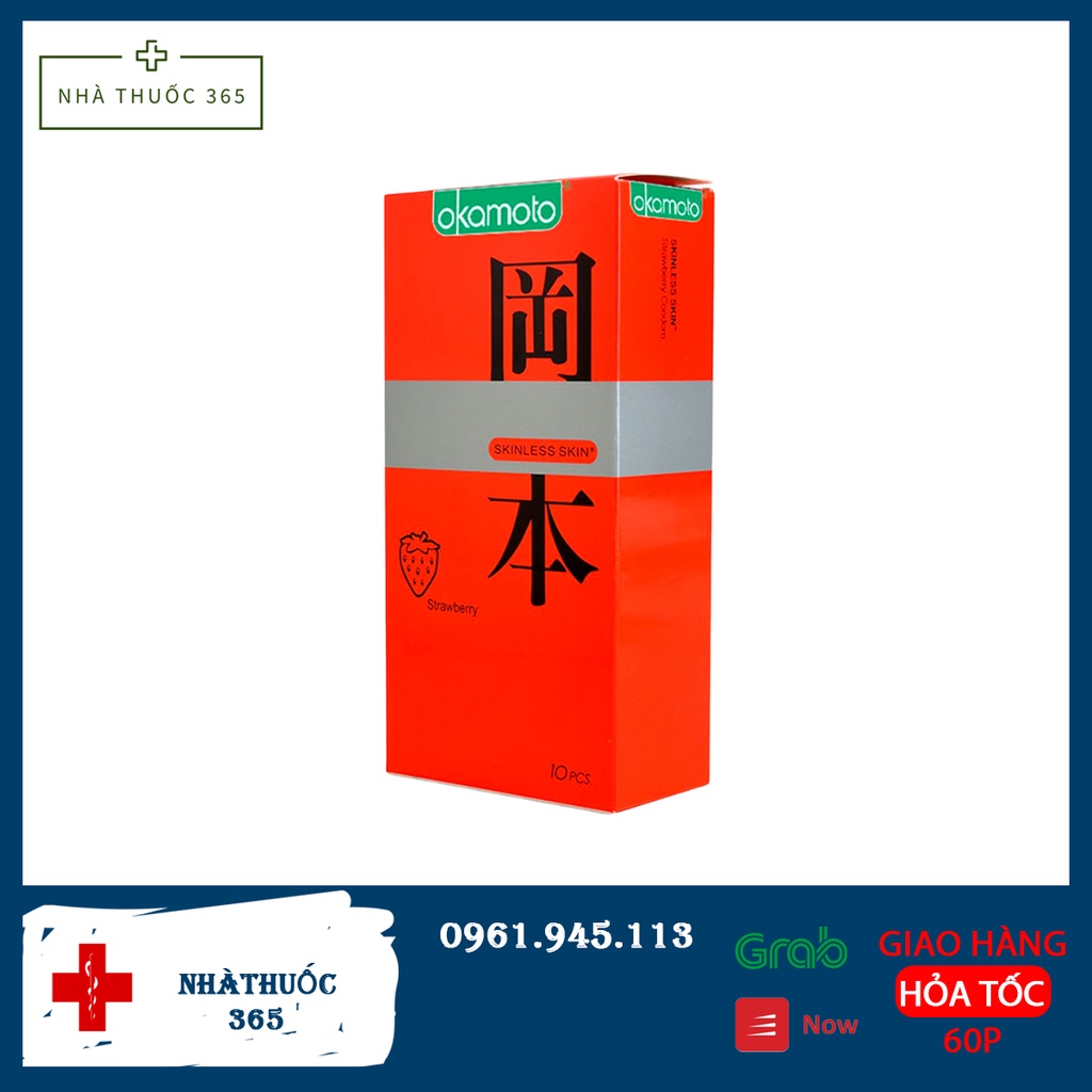 Bao cao su Okamoto Strawberry siêu mỏng hương dâu quyến rũ hộp 10 chiếc