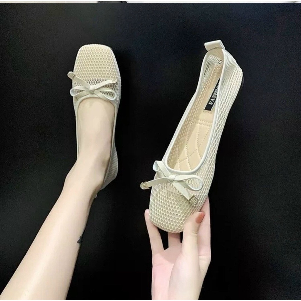 Giày búp bê phối nơ nhỏ chất lưới thoáng chân mã V14