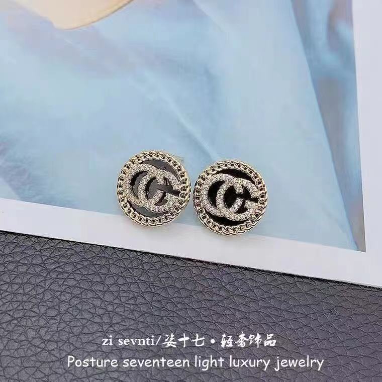 Khuyên tai bạc 925 họa tiết chữ G đính kim cương giả thời trang Nhật Hàn sang trọng