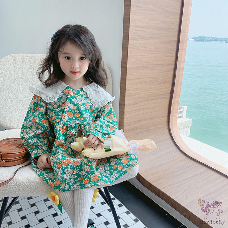 Đầm Công Chúa Tay Dài In Hoa Phong Cách Mori Hàn Quốc Cho Bé Gái