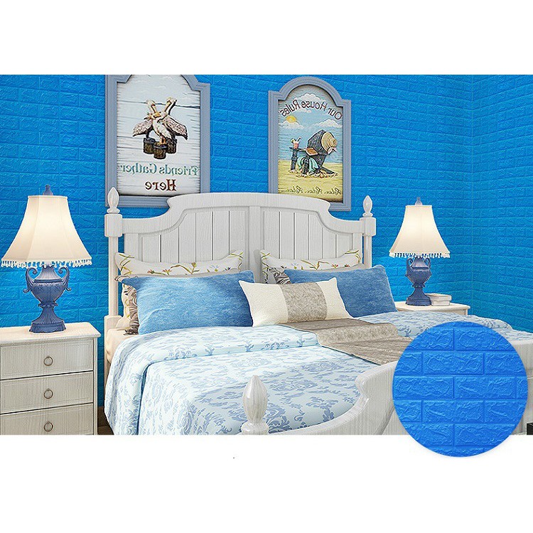 Xốp dán tường màu xanh dương giả gạch 3D loại dày 5mm