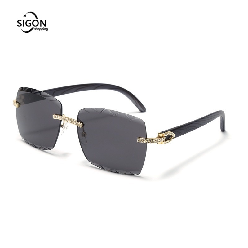 Kính Mát Không Gọng Chống Tia UV Đính Đá Thời Trang Cho Nữ