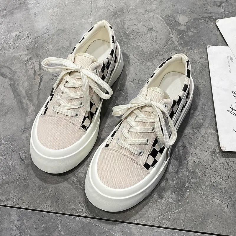 Giày thể thao sneaker nữ vải canvas kẻ sọc caro đế độn Hàn Quốc FLOWER G05 - Nguyentrang239