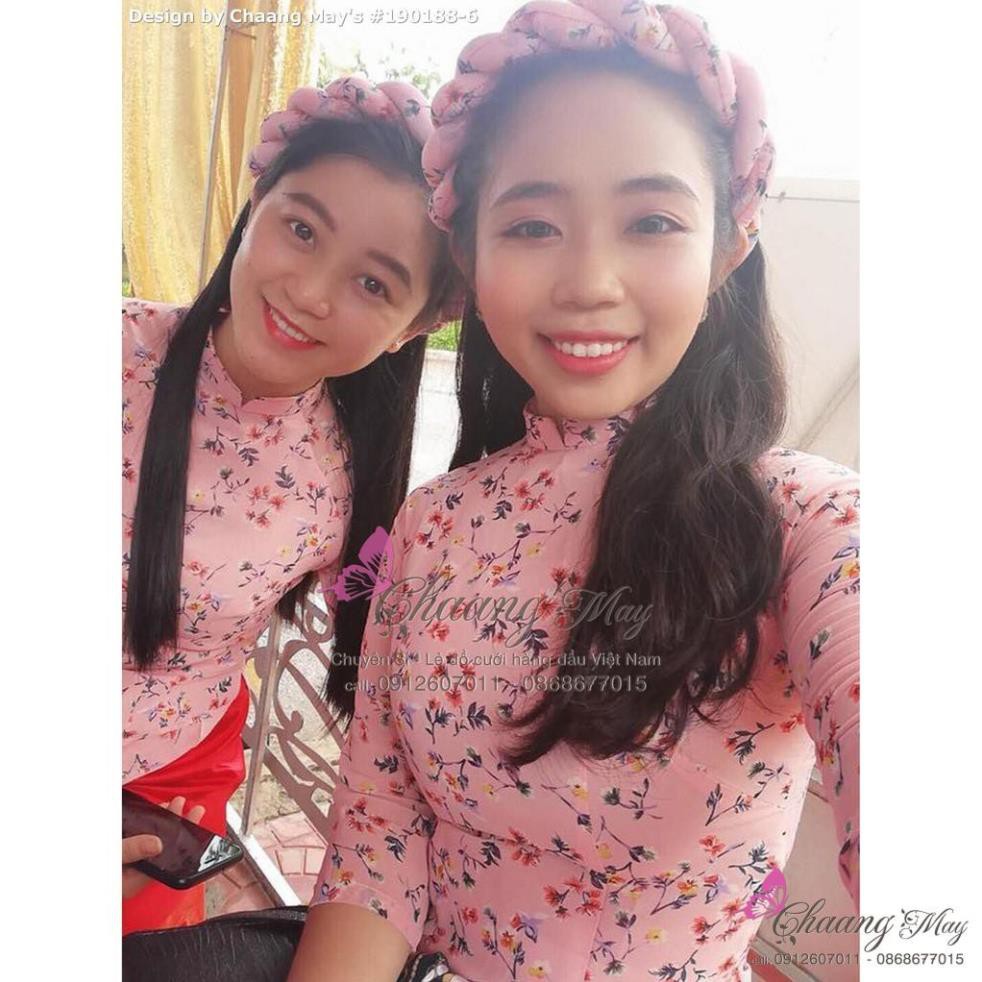 Áo dài 4 tà hoa nhí may sẵn truyền thống lụa tơ hoa voan đẹp ADHN018