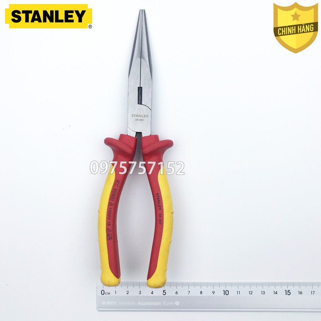 Kìm nhọn tổ hợp cách điện 1000V cao cấp Stanley 210mm, kìm cách điện chuẩn VDE, GS, thép đặc biệt công nghệ cao