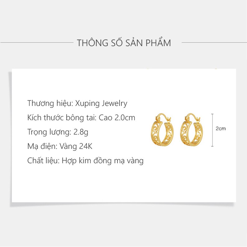 Bông Tai Nữ Mạ Vàng 24K, Thiết Kế Sang Trọng Quý Phái  - XPBT93
