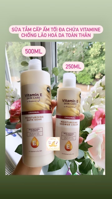 (Nội địa UK) Sữa tắm tăng cường dưỡng ẩm chứa VITAMIN E chống lão hoá toàn thân SKINCARE BY SUPERDRUG