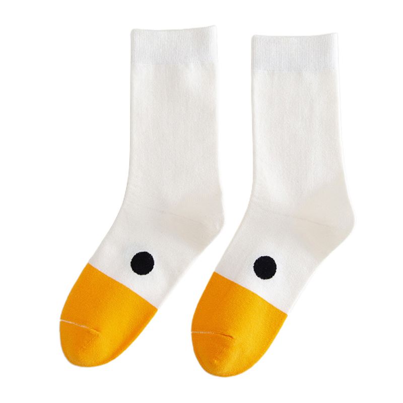 Xiangbao Vớ Cotton Cổ Vừa Họa Tiết Vịt Hoạt Hình Phong Cách Harajuku Nhật Bản Dễ Thương Cho Nữ